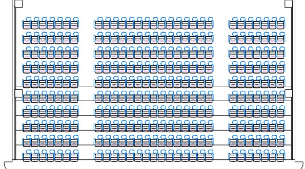 One area worth noting is the aisle that splits the continental layout. The minimum aisle widths will likely be greater for this style seating plan compared to a multi-aisle arrangement (see below), owing to the angle of the rows. Multi-aisle auditorium layout